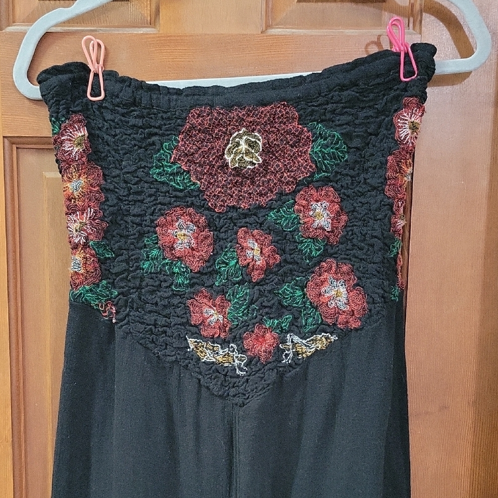 Free People Black Strapless Romper with Red Floral Details